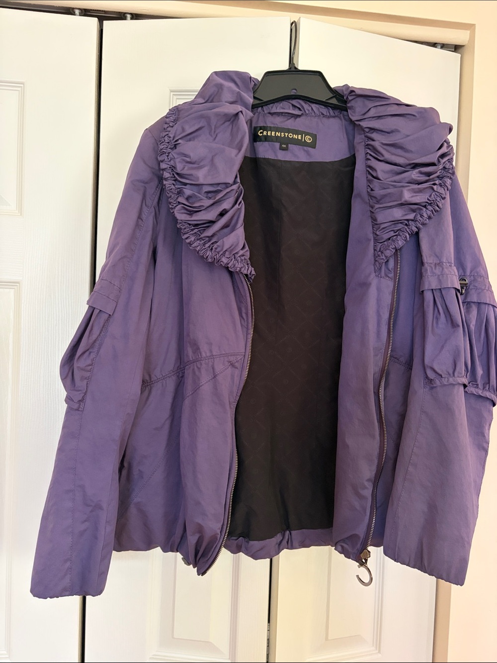 Purple Ruffle Collar Bomber Jacket
